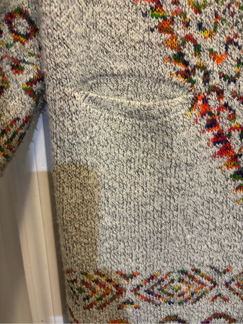 Vintage-Inspired Cream Open-Front Cardigan with Multicolor Fair Isle Accents - Picture 3 of 11